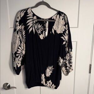 Billabong Black Floral Peasant Top with Cream Print